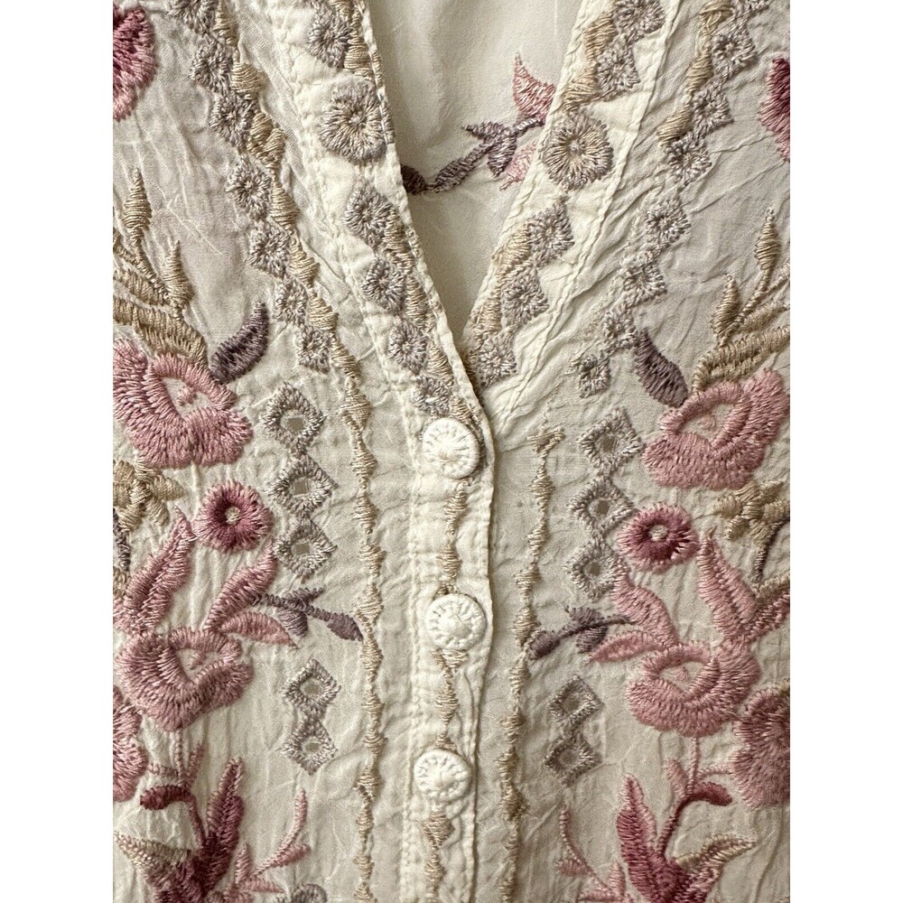 Johnny Was Womens Size Small Embroidered Floral Boho Clio Tunic in Shell Beige - Picture 6 of 11